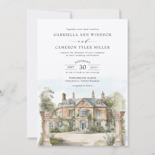 Elegant Chateau English Manor Destination Wedding Kaart (Voorkant)