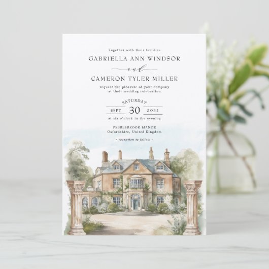 Elegant Chateau English Manor Destination Wedding Kaart (Staand voorkant)