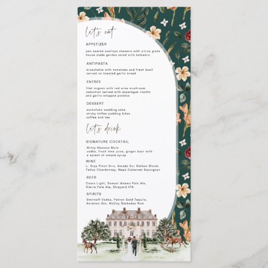Elegant Chateau | Waterverf Engels Manor Wedding Menu (Voorkant)