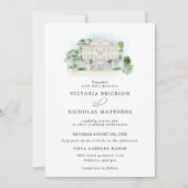 Elegant Chateau | Waterverf Manor Wedding Kaart (Voorkant)