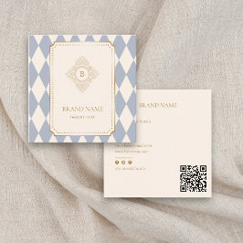 Elegant Checkered Diamond Gold Accent QR Brand Vierkante Visitekaartje
