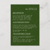 Elegant checkt Tuin Groen Trouwdetail Informatiekaartje (Voorkant)