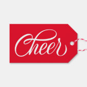 Elegant Cheer Red Script Kerstvakantie Cadeaulabel (Voorkant (Horizontaal))
