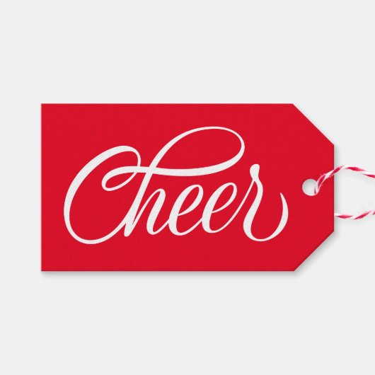 Elegant Cheer Red Script Kerstvakantie Cadeaulabel (Voorkant (Horizontaal))