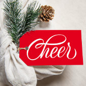 Elegant Cheer Red Script Kerstvakantie Cadeaulabel