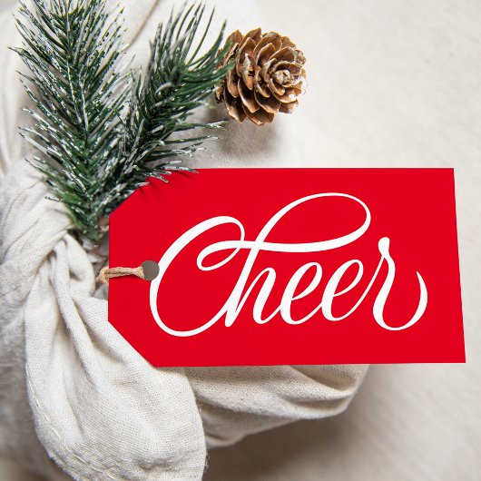 Elegant Cheer Red Script Kerstvakantie Cadeaulabel