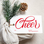 Elegant Cheer Red Script Kerstvakantie Cadeaulabel