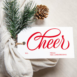Elegant Cheer Red Script Kerstvakantie Cadeaulabel