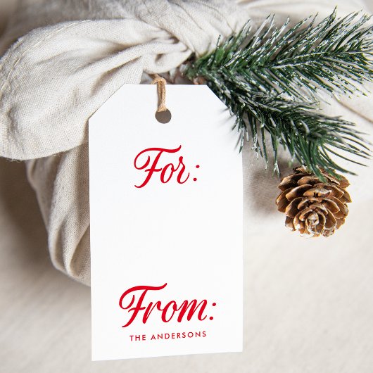 Elegant Cheer Red Script Kerstvakantie Cadeaulabel