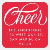 Elegant Cheer Script Kerst retour adres rood Vierkante Sticker (Voorkant)