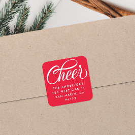 Elegant Cheer Script Kerst retour adres rood Vierkante Sticker