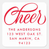 Elegant Cheer Script Kerst retour adres Vierkante Sticker (Voorkant)