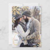 Elegant Cheers Gold Snowflake Passen getrouwd Foto Feestdagenkaart (Voorkant)