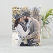 Elegant Cheers Gold Snowflake Passen getrouwd Foto Feestdagenkaart (Staand voorkant)