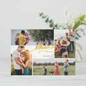 Elegant Cheers Goud Kerst 4 Foto Collage Feestdagenkaart (Staand voorkant)