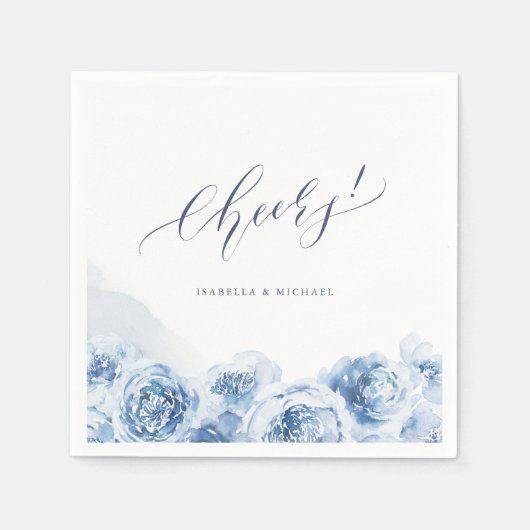 Elegant cheers schrift blue waterverf floral servet (Voorkant)