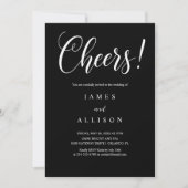Elegant Cheers Script Black Wedding Invitation Kaart (Voorkant)