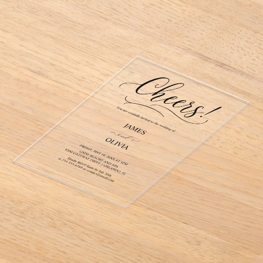 Elegant Cheers Script Clear Acryl Wedding Acryl Uitnodigingen (Laagn)