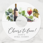 Elegant Cheers to Love Wine Theme Vrijgezellenfees Wijnglaslabel (Voorkant)
