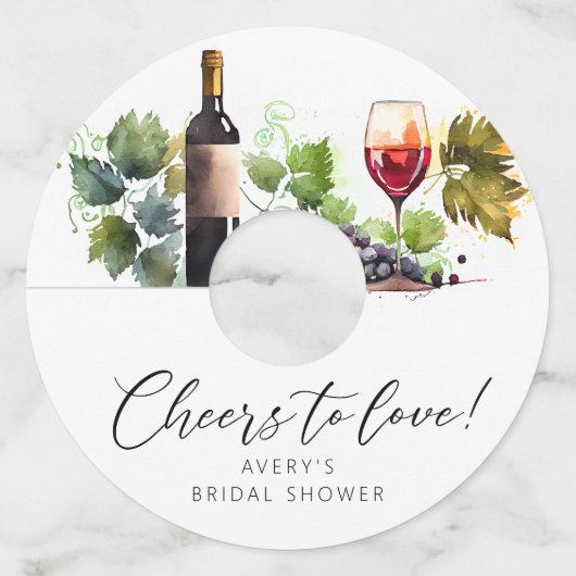 Elegant Cheers to Love Wine Theme Vrijgezellenfees Wijnglaslabel (Voorkant)