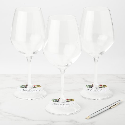 Elegant Cheers to Love Wine Theme Vrijgezellenfees Wijnglaslabel (Set)