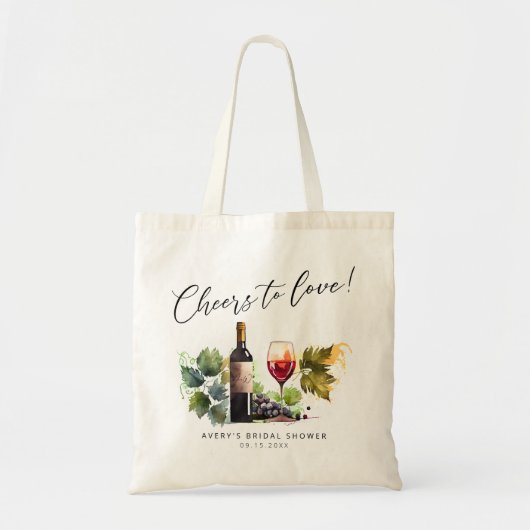 Elegant Cheers to Love Wine Theme Waterverf Tote Bag (Voorkant)