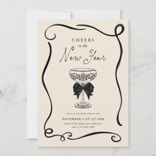 Elegant Cheers to the New Year Invitation Kaart (Voorkant)