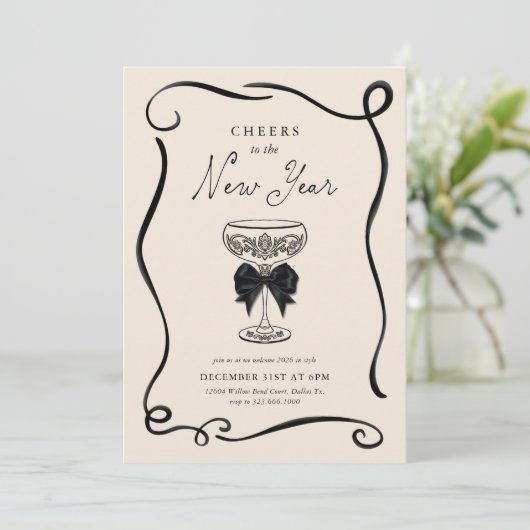 Elegant Cheers to the New Year Invitation Kaart (Staand voorkant)