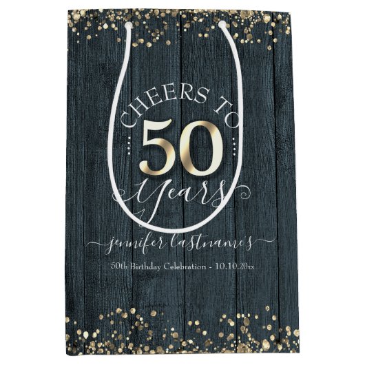Elegant Cheers tot 50 jaar verjaardag Medium Cadeauzakje (Voorkant)