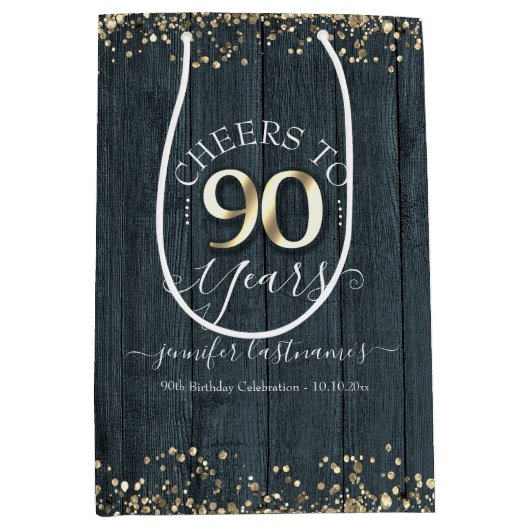 Elegant Cheers tot 90 jaar verjaardag Medium Cadeauzakje (Voorkant)