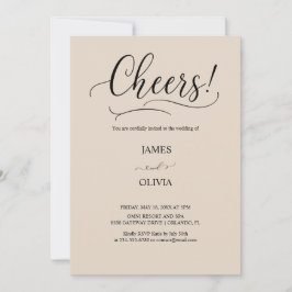 Elegant Cheers! Warm Beige Modern Script Wedding  Kaart