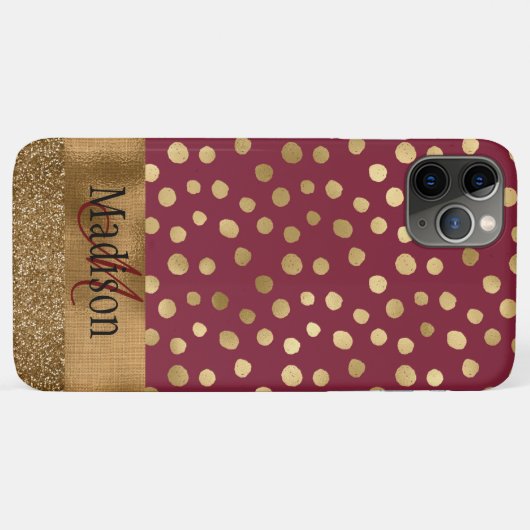 Elegant Cheetah Gold Burgundy Monogram Metallic Case-Mate iPhone Case (Achterkant (horizontaal))