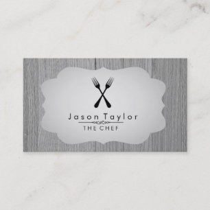 Elegant Chef Catering Retro Cross Fork Hout Grijs Visitekaartje