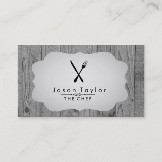 Elegant Chef Catering Retro Mes Vork Hout Grijs Visitekaartje (Voorkant)