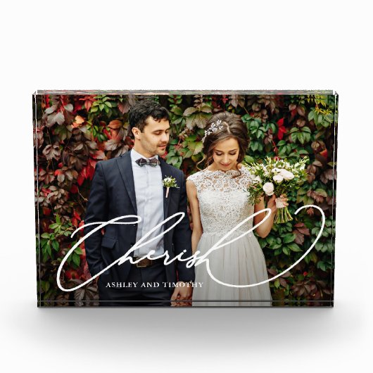Elegant Cherish Script met namen Photo Block Fotoblokken (Voorkant)