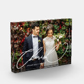 Elegant Cherish Script met namen Photo Block Fotoblokken (Links)