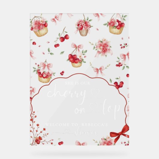 Elegant Cherry Baby shower Welkomstbord Acryl Bord (Voorkant)