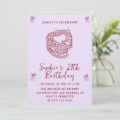 Elegant Cherry Birthday Invitation with Heart Cake Kaart (Staand voorkant)