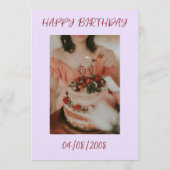 Elegant Cherry Birthday Invitation with Heart Cake Kaart (Achterkant)