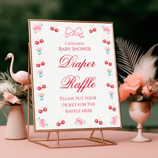 Elegant Cherry Bloemen Luier Raffle Poster