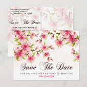 Elegant Cherry Blossom 40th Birthday Save the Date Briefkaart (Voorkant / Achterkant)