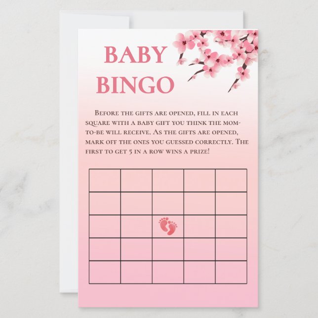 Elegant Cherry Blossom Baby shower Bingo spel (Voorkant)