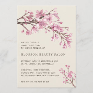 Elegant Cherry Blossom Beauty Salon Grand Opening Kaart