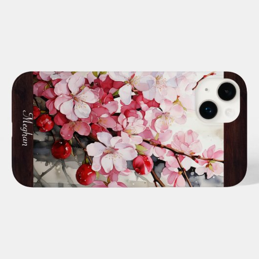 Elegant Cherry Blossom Bloemen Waterverf Custom Case-Mate iPhone Case (Achterkant (horizontaal))