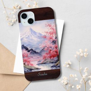 Elegant Cherry Blossom Bloemen Waterverf Landschap iPhone 15 Mini Hoesje