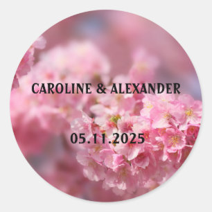 Elegant Cherry Blossom Floral Photography Wedding Ronde Sticker