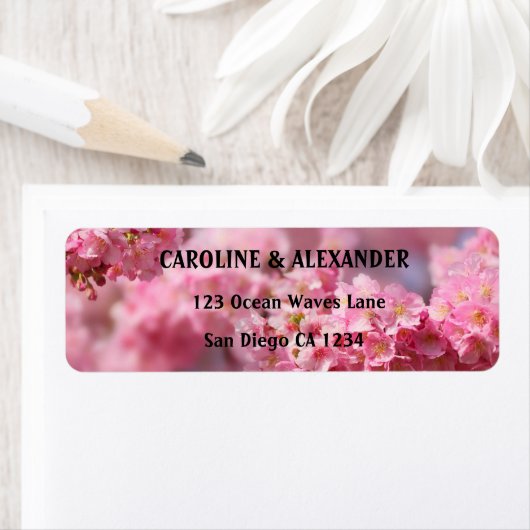Elegant Cherry Blossom Floral Pink Wedding Etiket (Insitu)