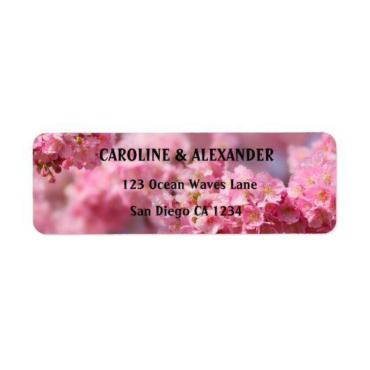 Elegant Cherry Blossom Floral Pink Wedding Etiket (Voorkant)