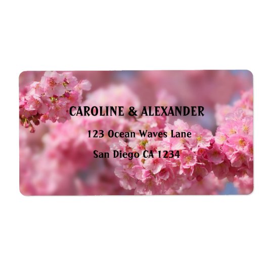 Elegant Cherry Blossom Floral Pink Wedding Etiket (Voorkant)