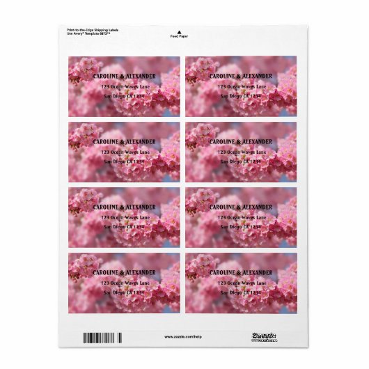 Elegant Cherry Blossom Floral Pink Wedding Etiket (Full Sheet)